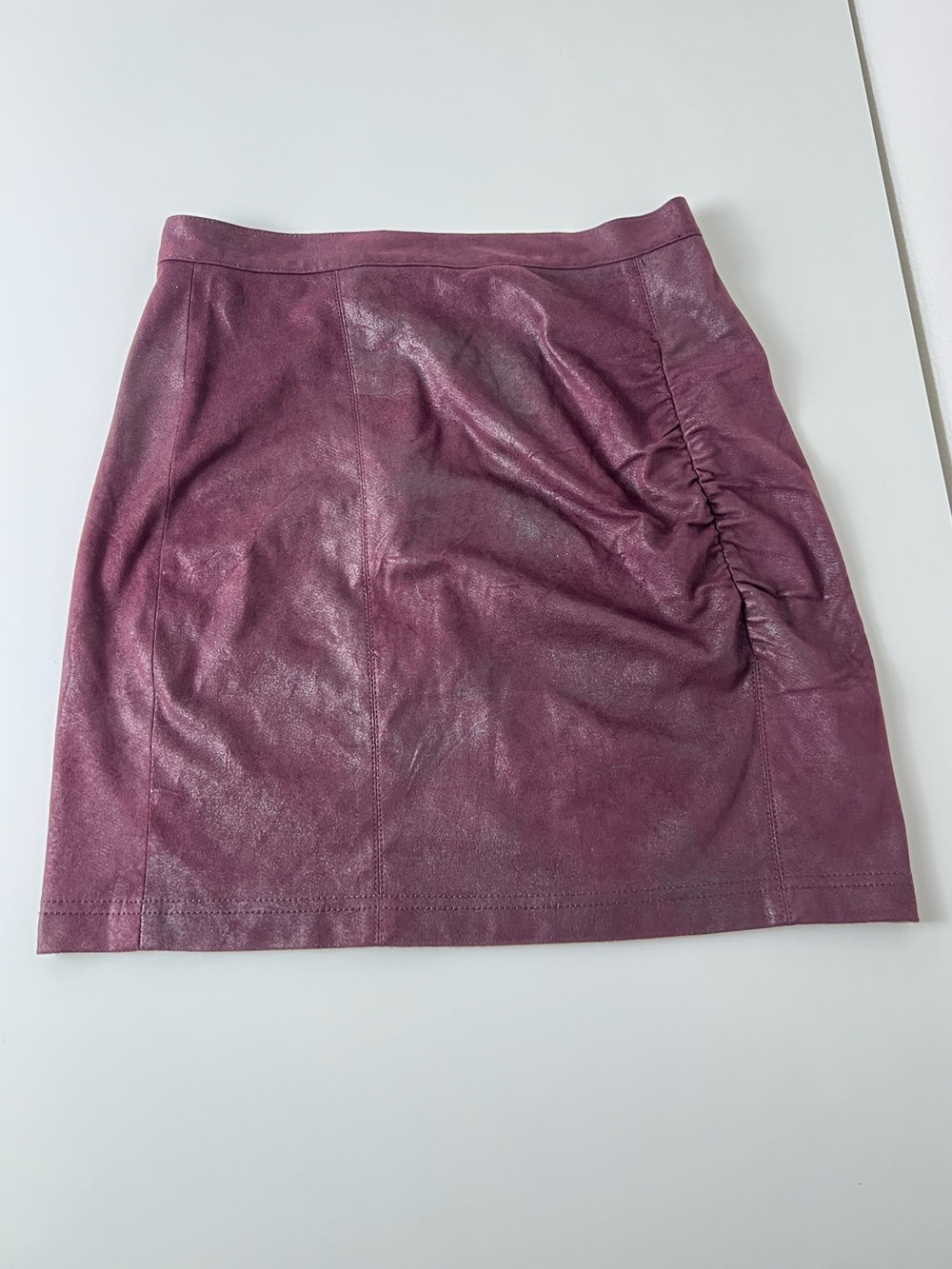 Free People Faux Leather Mini Skirt XS Purple Ruched Festival Boho Fairy Grunge